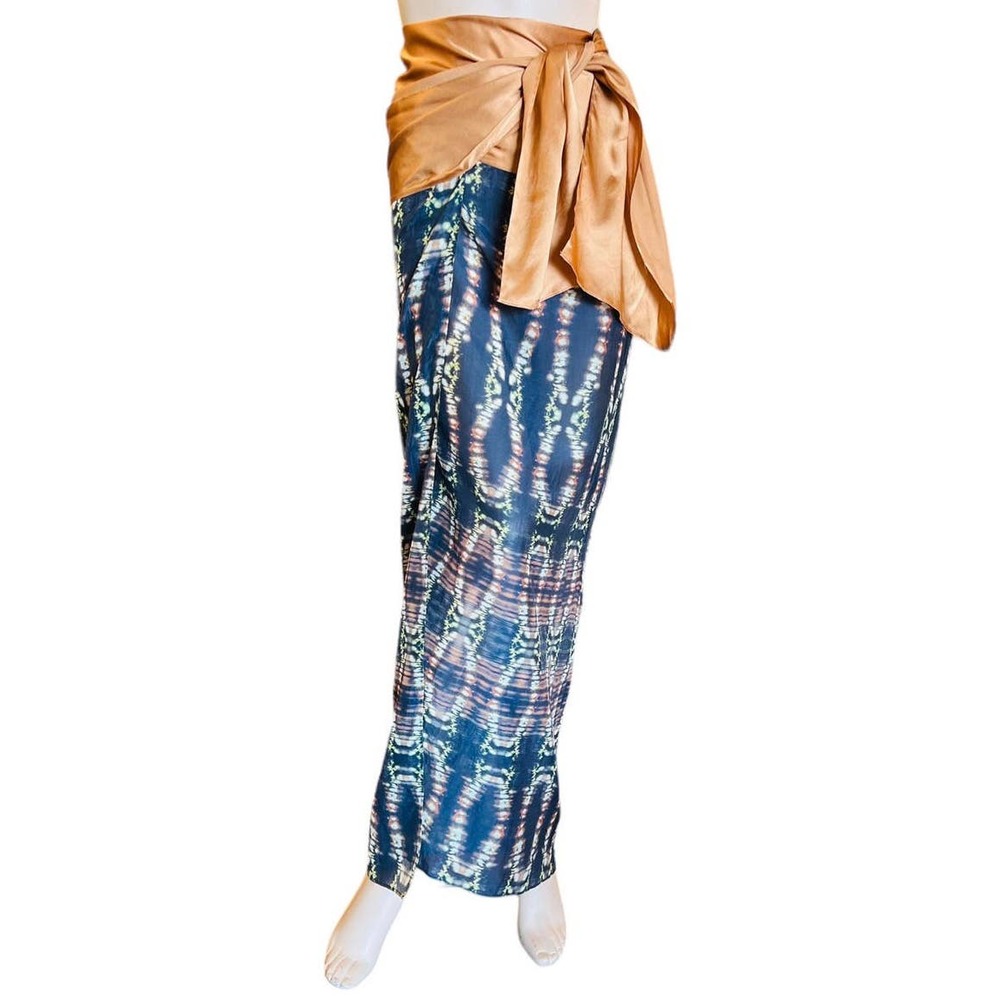 New Marie France Van Damme Africa Pareo Printed Silk Wrap Coverup Skirt One Sz
